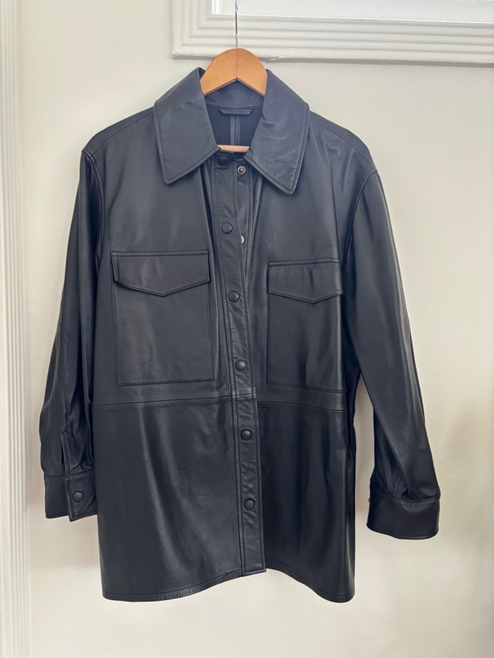 Mango Black Leather Button-Front Shacket - Picture 4 of 9